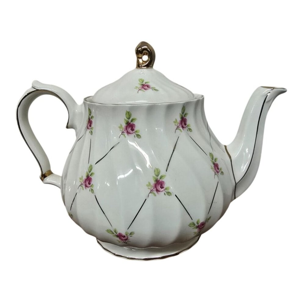 Vintage Sadler England Floral Rose Gold Porcelain Teapot